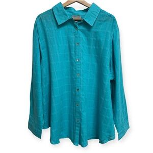 Catherines Relaxed Fit 100% Cotton Textured Stripes Button Up Shirt 2X